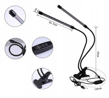 2х ПАНЕЛЬНЫЕ ЛАМПЫ ДЛЯ ВЫРАЩИВАНИЯ РАСТЕНИЙ ТАЙМЕР ПОЛНОГО СПЕКТРА USB 18 Вт 40 светодиодов