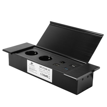 Gniazdo Meblowe do Biurka Blatowe Metalowe LAN Hub USB Spacetronik SPS-F26B