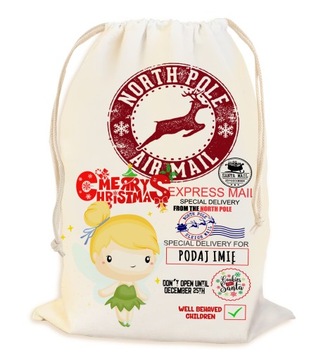 PEROSNALIZOWANY WOREK NA ŚWIĄTECZNY PREZENT POD CHOINKĘ Z IMIENIEM 23*34CM