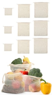 WORECZKI ZERO WASTE NA ZAKUPY EKO SIATKI 9 SZTUK