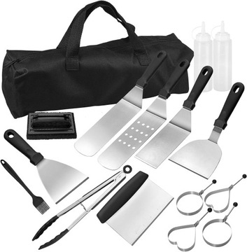 STALOWY ZESTAW GRILLOWY AKCESORIA PRZYBORY ŁOPATKI DO GRILLA 16w1 + ETUI