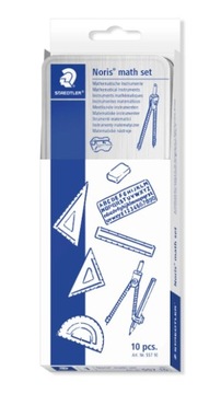 Геометрический набор в футляре STAEDTLER, 10 элементов - циркуль, угольник, линейка.