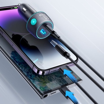 АВТОМОБИЛЬНОЕ ЗАРЯДНОЕ УСТРОЙСТВО JOYROOM USB-C USB-A 60 Вт PD QC СО СВЕТОДИОДНОЙ ПОДСВЕТКОЙ