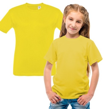 Koszulka bawełniana t-shirt dla chłopca dziewczynki strój WF żółta 140-146