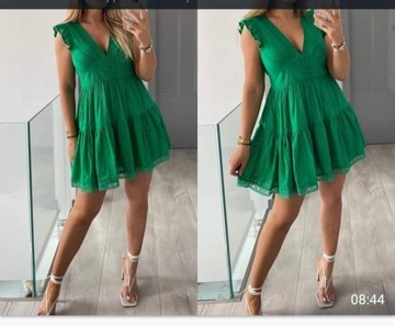 Zielona sukienka ażurowa bez rękawów