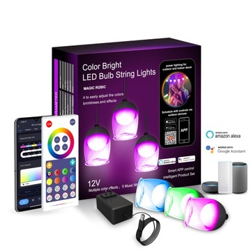 Inteligentne łańcuchy świetlne LED RGB 10M 10X