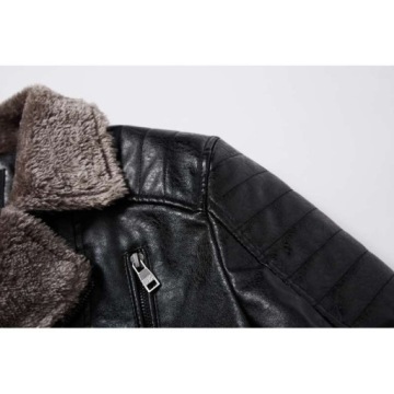 МОДНАЯ МУЖСКАЯ ЗИМНЯЯ ТЕПЛАЯ КОЖАНАЯ КУРТКА С МЕХОМ L