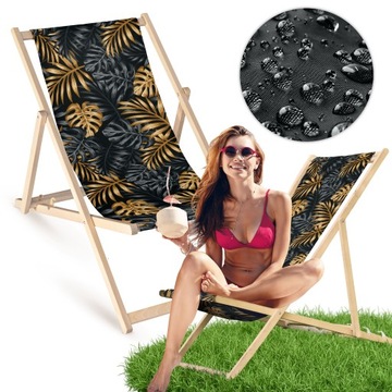 Leżak Drewniany Plażowy CIEMNY ZŁOTA MONSTERA Ogrodowy Tarasowy Bukowy