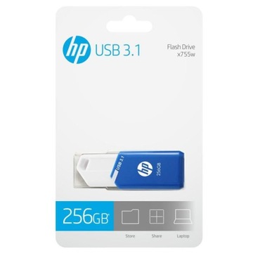 Оригинальный PenDrive HP x755w, 256 ГБ, USB 3.1, 75 МБ/с, синий, выдвижной