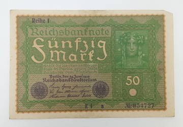 Старая коллекционная банкнота Германии 50 марок 1919 года.