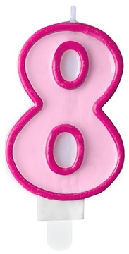 ŚWIECZKA ÓSME URODZINY CYFRA OSIEM 8 TORT RÓŻOWA