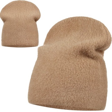 BRĄZOWA CZAPKA DAMSKA BEANIE FUTRZANA JESIENNO ZIMOWA POLSKA MARKA MAJKA