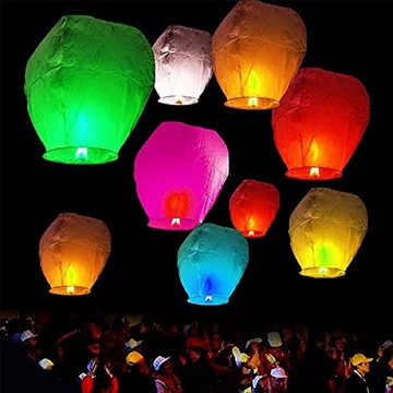 LAMPION SZCZĘŚCIA LATAJĄCY LAMPION ŻYCZEŃ ŚLUB PANIEŃSKI KOMUNIA WESELE 10X