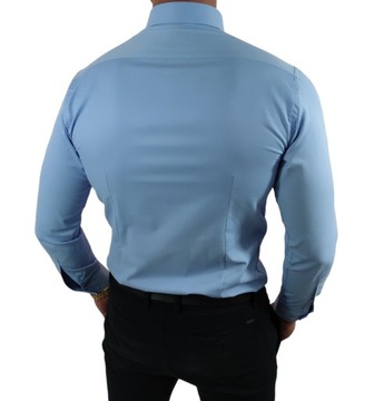 Klasyczna elegancka koszula slim fit ciemny błękit ESP06 - 3XL