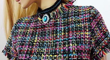 Zara bluzka w kratkę półgolf krótki rękaw vintage boucle ch a n e l k a L