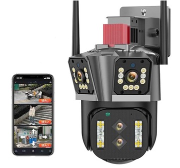 POTRÓJNA PANORAMICZNA KAMERA MONITORINGU OBROTOWA 6MPX LAN WiFi Zoom x 10