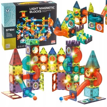 KLOCKI MAGNETYCZNE Konstrukcyjne ŚWIECĄCY TOR magnetyczny kulodrom 110el