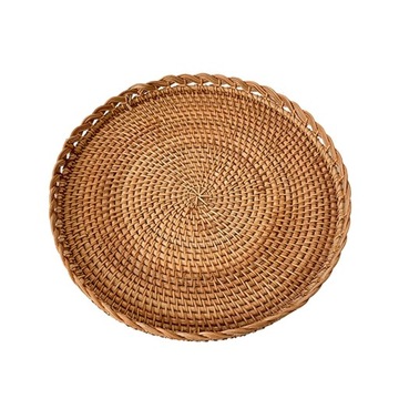 Rattanowa taca do serwowania chleba owocowego okrągła taca śniadaniowa do