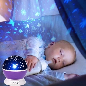PROJEKTOR GWIAZD LAMPKA NOCNA NIEBA OBROTOWA 2w1