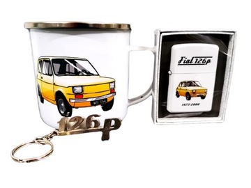 Zestaw KUBEK FIAT 126p yelo + brelok + zapalniczka