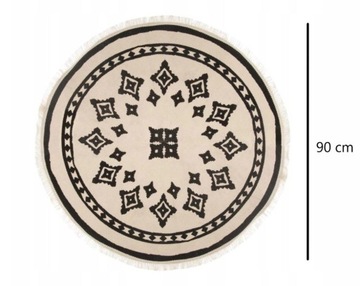DYWAN okrągły BOHO z FRĘDZLAMI STYL etno WZÓR 90cm