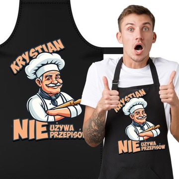 FARTUCH Kuchenny BAWEŁNIANY Czarny Śmieszny PREZENT Własne IMIĘ Dużo Wzorów