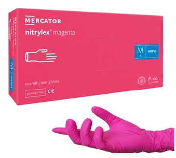 Różowe rekawiczki Nitrylowe MERCATOR rękawice M