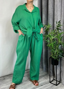 KOMPLET MUŚLINOWY KOSZULA SPODNIE 100% BAWEŁNA GREEN PLUS SIZE UNI 46-56