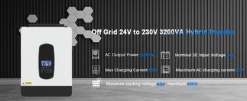 Солнечный инвертор MPPT мощностью 3 кВт для автономного гибридного ИБП 24 В, 3200 Вт, 450 В, островной электросети