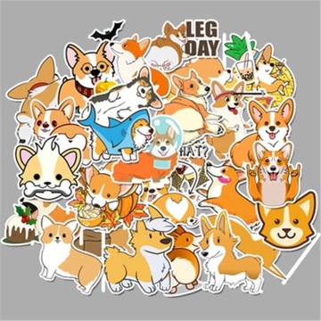 CORGI PIES MIX NAKLEJKI WODOODPORNE WLEPKI 50szt