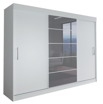 SZAFA MILAN - 3D 210 CM - BIAŁA (1x lacobel szary ) - garderoba z uchwytem