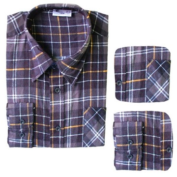 Koszula FLANELOWA w kratkę bawełniana unisex SZARO POMARAŃCZOWA 41