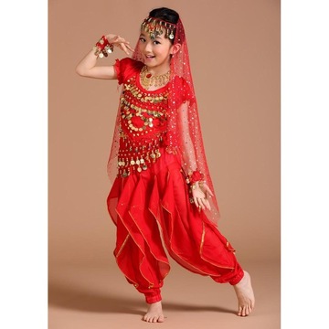 Детский костюм для танца живота. Топ с бахромой, шаровары,