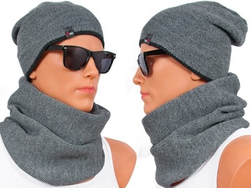 KOMPLET MĘSKI ZIMOWY CZAPKA + KOMIN SPORTOWY GRUBY