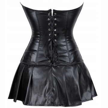 ЧЕРНЫЙ КОЖАНЫЙ КОРСЕТ + ЮБКА M