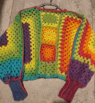 Kolorowy sweter na szydełku handmade boho rękodzieło