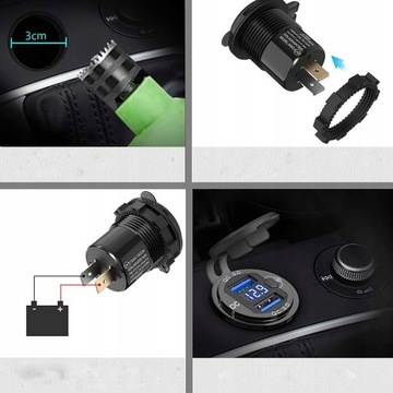 ЗАРЯДНОЕ УСТРОЙСТВО ДЛЯ МОТОЦИКЛА 2x USB QC 3.0 ВОЛЬТМЕТР 3А