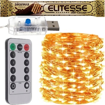 PREMIUM Lampki 300 LED Mikro Drucik USB Ciepłe Białe Pilot DRUCIKI 30m 1399