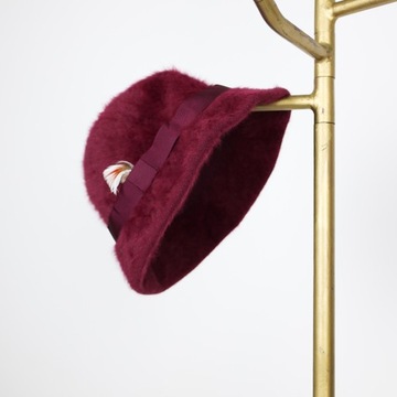 bordowy kapelusz angora Kangol piórko włochaty retro vintage 54 czerwony