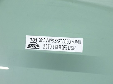 SKLO (OKNO) BOČNÍ DVEŘE PRAVÁ PRAVÝ PŘEDNÍ VW PASSAT B8 3G KOMBI 2015R