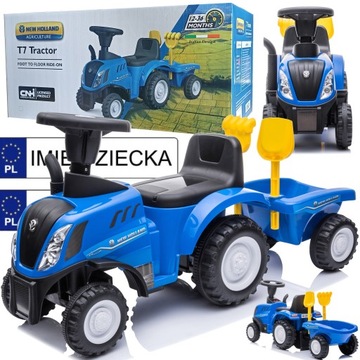 jeździk pchacz NEW HOLLAND z przyczepą ŚWIATŁA LED łopatka grabki + TABLICE