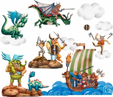 NAKLEJKI NA ŚCIANĘ SMOKI WIKING 100x200cm WIK2