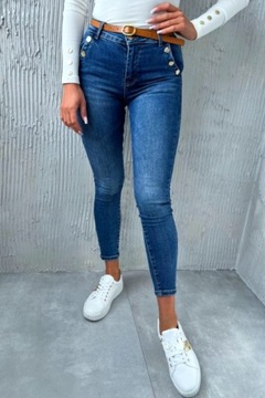 SPODNIE JEANS SKINNY FIT M.SARA WYSOKI STAN OZDOBNE GUZIKI rozm. S / 27