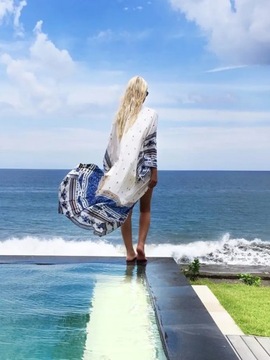 DŁUGA TUNIKA PLAŻOWA PAREO LETNIA SUKIENKA BOHO ZWIEWNA NARZUTKA NA PLAŻĘ
