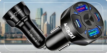 АВТОМОБИЛЬНОЕ ЗАРЯДНОЕ УСТРОЙСТВО USB 6A 30 Вт 2 x USB 2 x USB-C С КОМБИНИРОВАННЫМ USB-КАБЕЛЕМ 6В1