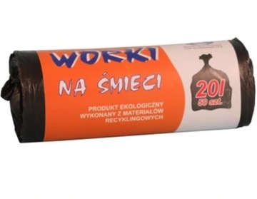 WORKI NA ŚMIECI UNIWERSALNE MOCNE 20L 50SZT CZARNE