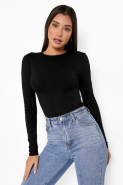 KC15206 *BOOHOO КЛАССИЧЕСКИЙ ЧЕРНЫЙ БОДИ С ДЛИННЫМ РУКАВОМ XS