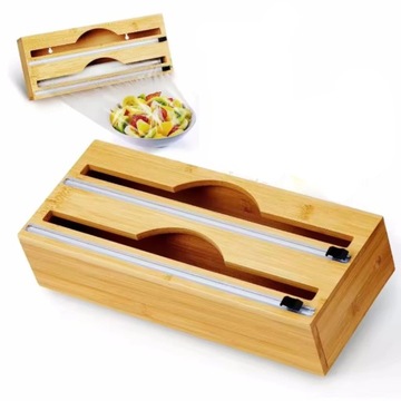 PODAJNIK ORGANIZER Z OBCINACZEM BAMBUSOWY DO FOLII SPOŻYWCZEJ ALUMINIOWEJ