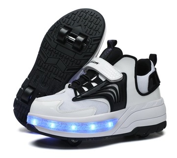 BUTOROLKI BUTY SPORTOWE Z ROLKAMI ROLKI WROTKI 4 KÓŁKA CZARNE LED Z POLSKI