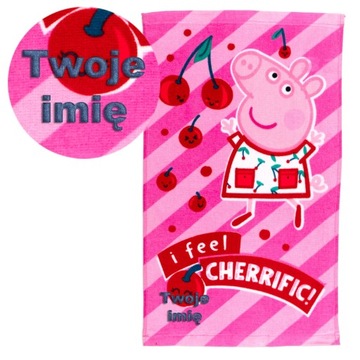Ręcznik z haftem imię do przedszkola 30x50 Świnka Peppa Pepa owoce